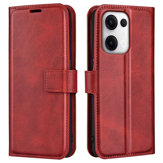 For Oppo Reno13 Pro 5G Stand Case Anti-Scratch Calf Texture Leather Phone Cover - Red