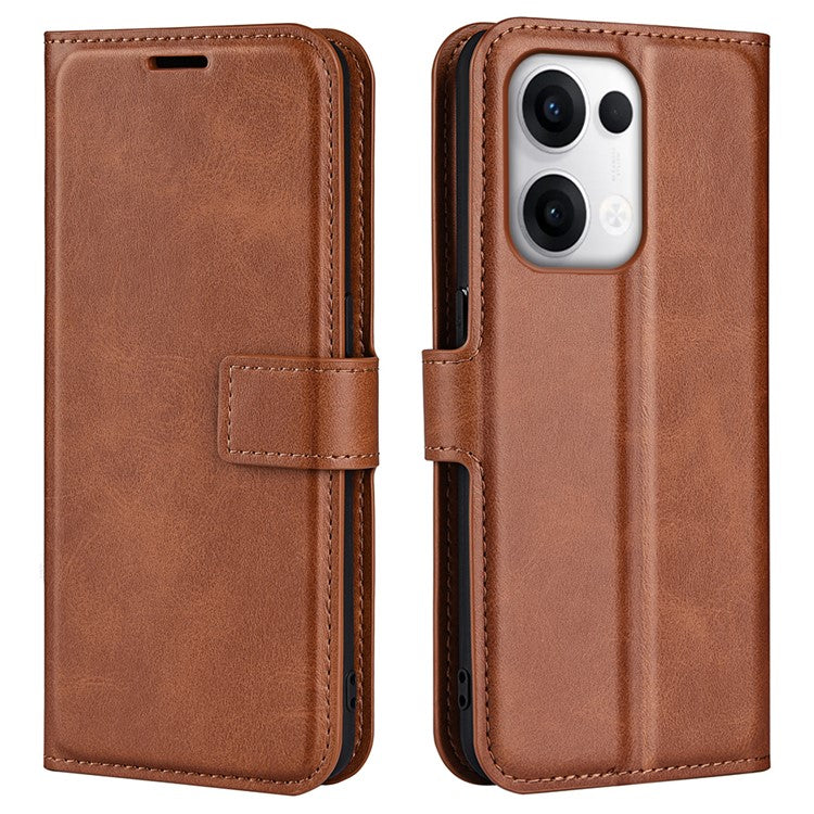 For Oppo Reno13 Pro 5G Stand Case Anti-Scratch Calf Texture Leather Phone Cover - Light Brown