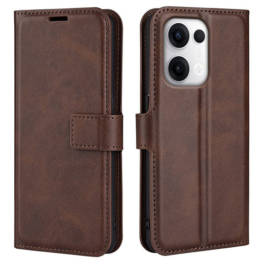 For Oppo Reno13 Pro 5G Stand Case Anti-Scratch Calf Texture Leather Phone Cover - Brown