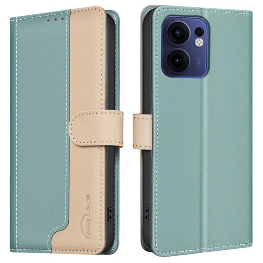 BINFEN COLOR BF33 for Oppo Reno13 F 5G Leather Case Splicing Color RFID Blocking - Green
