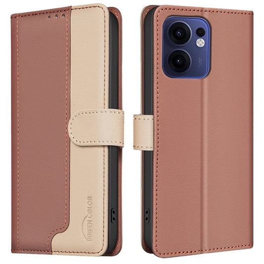 BINFEN COLOR BF33 for Oppo Reno13 F 5G Leather Case Splicing Color RFID Blocking - Brown