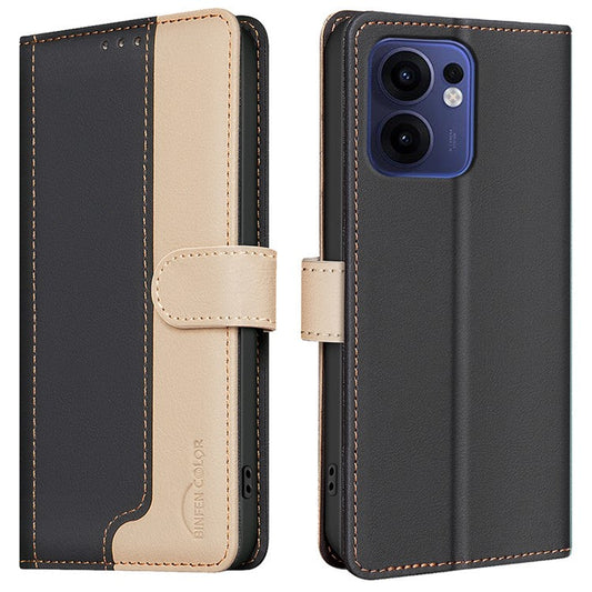 BINFEN COLOR BF33 for Oppo Reno13 F 5G Leather Case Splicing Color RFID Blocking - Black