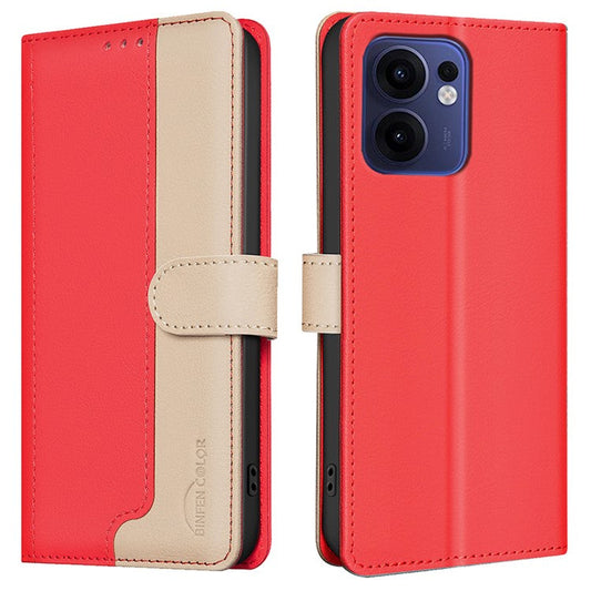 BINFEN COLOR BF33 for Oppo Reno13 F 5G Leather Case Splicing Color RFID Blocking - Red