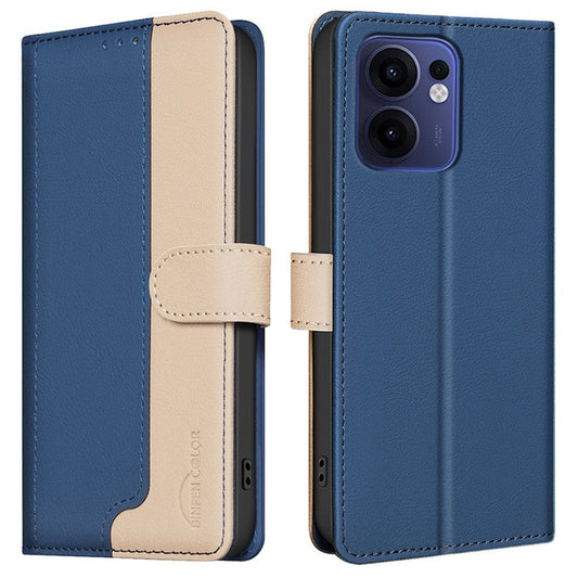 BINFEN COLOR BF33 for Oppo Reno13 F 5G Leather Case Splicing Color RFID Blocking - Blue