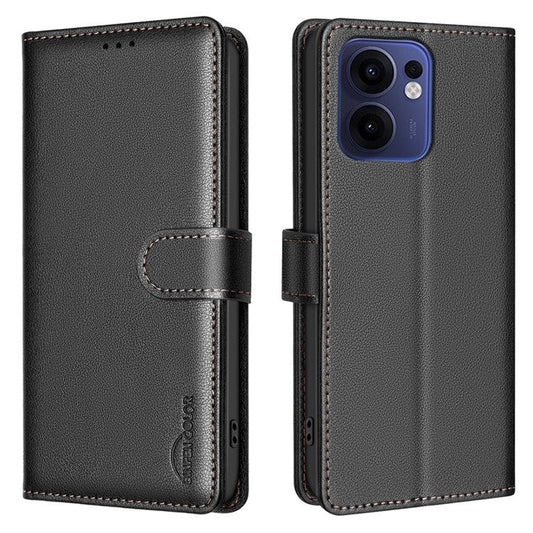 BINFEN COLOR BF32 For Oppo Reno13 F 5G Leather Case Wallet RFID Blocking Phone Cover - Black