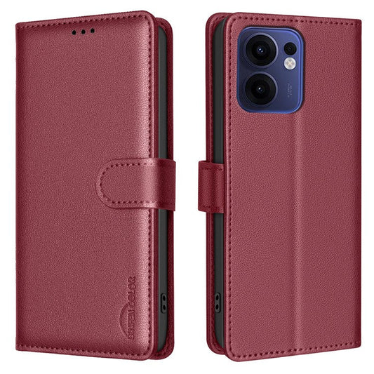 BINFEN COLOR BF32 For Oppo Reno13 F 5G Leather Case Wallet RFID Blocking Phone Cover - Red