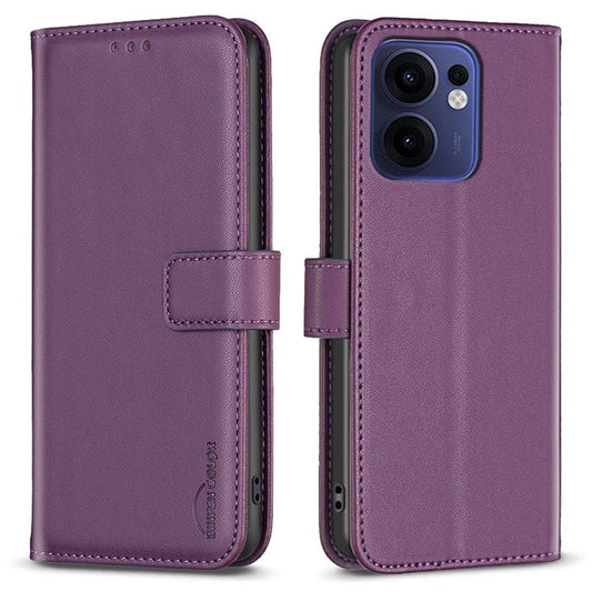 BINFEN COLOR BF17 For Oppo Reno13 F 5G Case Wallet Folio Flip Leather Cover - Dark Purple