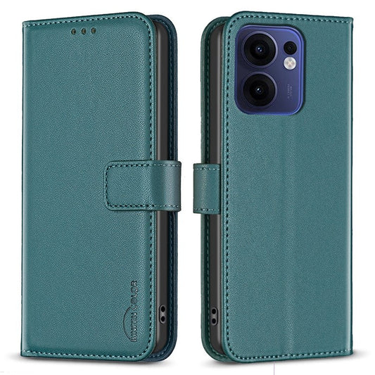 BINFEN COLOR BF17 For Oppo Reno13 F 5G Case Wallet Folio Flip Leather Cover - Green