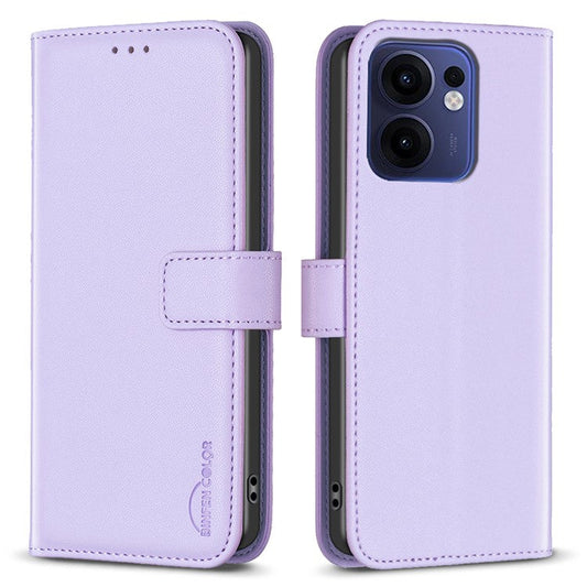 BINFEN COLOR BF17 For Oppo Reno13 F 5G Case Wallet Folio Flip Leather Cover - Purple