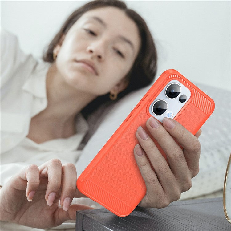 For Oppo Reno13 5G (Global) Case Protective Phone Cover Carbon Fiber Texture Brushed - Red