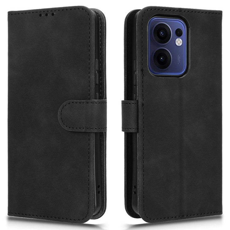 For Oppo Reno13 F 5G Leather Case Skin Feel Anti Drop Wallet Flip Phone Cover - Black