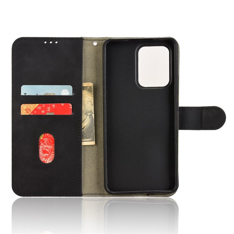 For Oppo Reno13 F 5G Leather Case Skin Feel Anti Drop Wallet Flip Phone Cover - Black