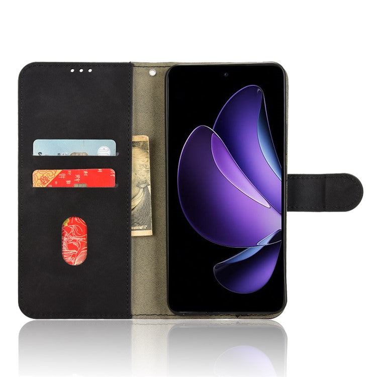 For Oppo Reno13 F 5G Leather Case Skin Feel Anti Drop Wallet Flip Phone Cover - Black