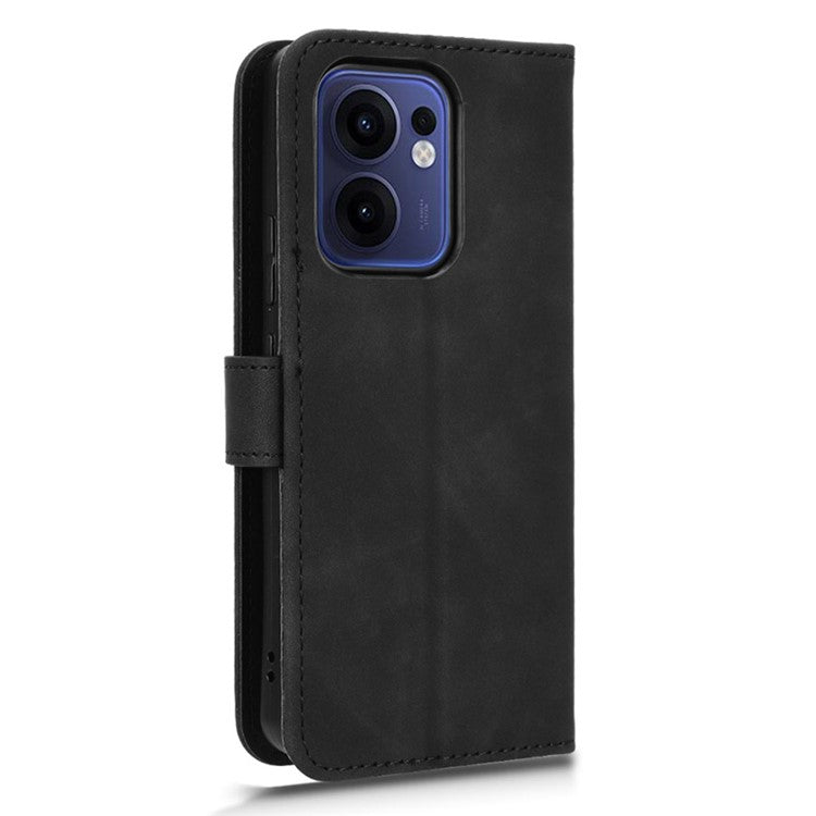 For Oppo Reno13 F 5G Leather Case Skin Feel Anti Drop Wallet Flip Phone Cover - Black