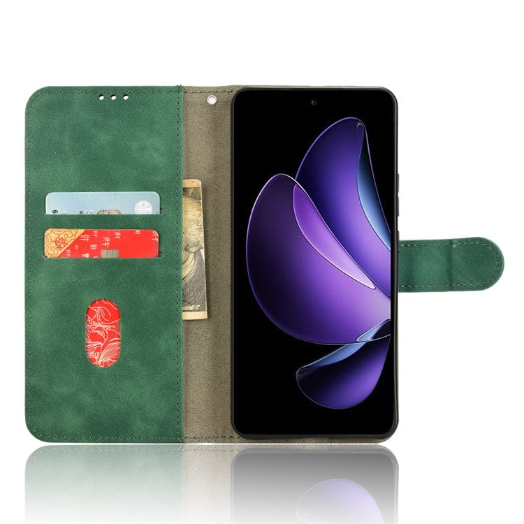 For Oppo Reno13 F 5G Leather Case Skin Feel Anti Drop Wallet Flip Phone Cover - Green