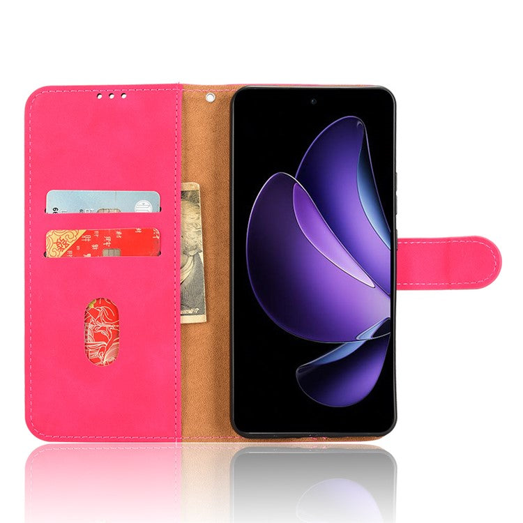 For Oppo Reno13 F 5G Leather Case Skin Feel Anti Drop Wallet Flip Phone Cover - Rose