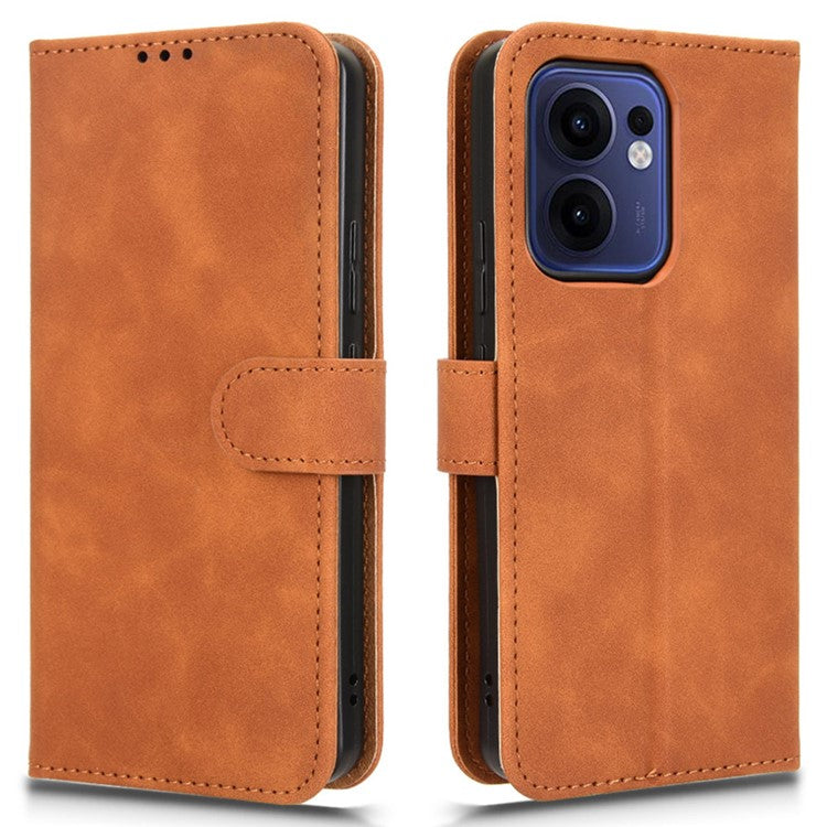 For Oppo Reno13 F 5G Leather Case Skin Feel Anti Drop Wallet Flip Phone Cover - Brown