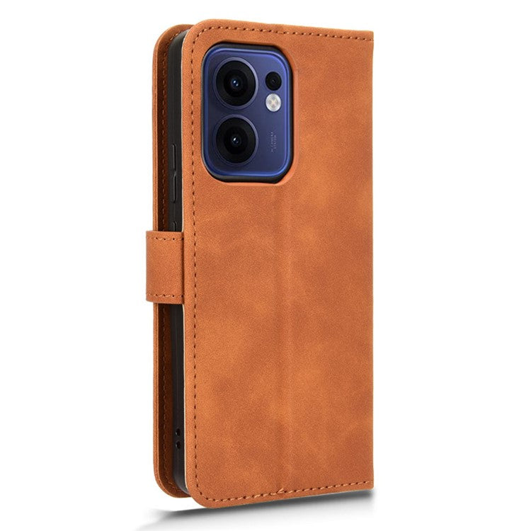 For Oppo Reno13 F 5G Leather Case Skin Feel Anti Drop Wallet Flip Phone Cover - Brown