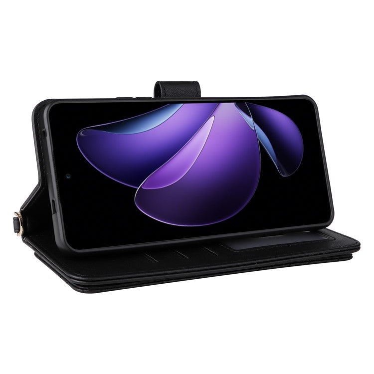 For Oppo Reno13 F 5G / 4G Wallet Case with Shoulder / Wrist Strap Leather Phone Cover Stand - Black