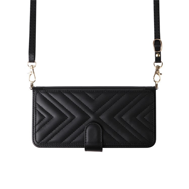 For Oppo Reno13 F 5G / 4G Wallet Case with Shoulder / Wrist Strap Leather Phone Cover Stand - Black