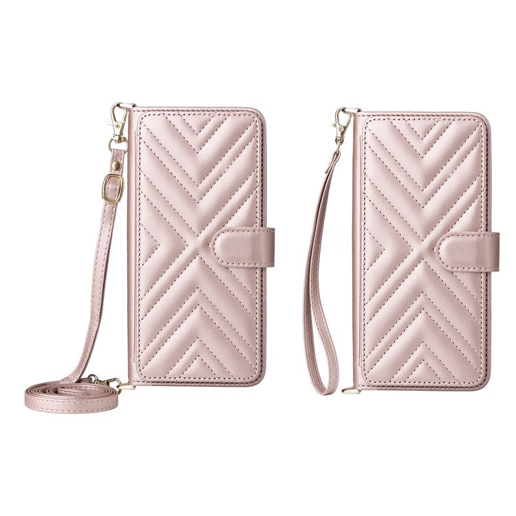 For Oppo Reno13 F 5G / 4G Wallet Case with Shoulder / Wrist Strap Leather Phone Cover Stand - Pink