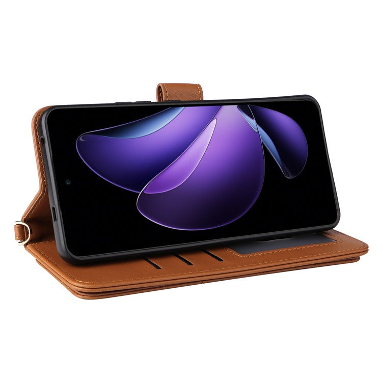 For Oppo Reno13 F 5G / 4G Wallet Case with Shoulder / Wrist Strap Leather Phone Cover Stand - Brown