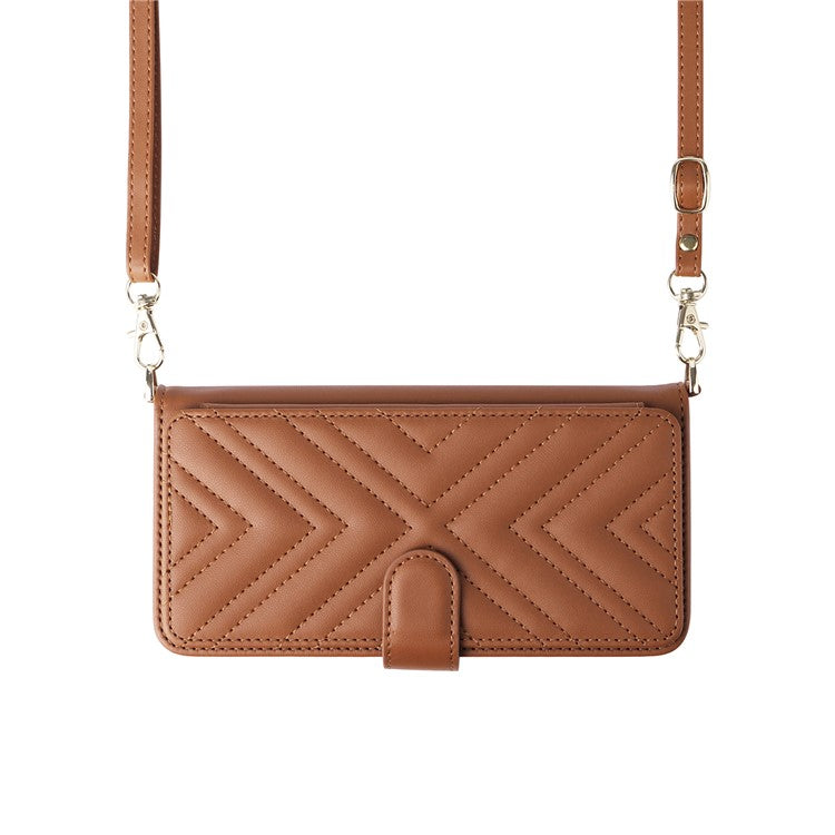 For Oppo Reno13 F 5G / 4G Wallet Case with Shoulder / Wrist Strap Leather Phone Cover Stand - Brown