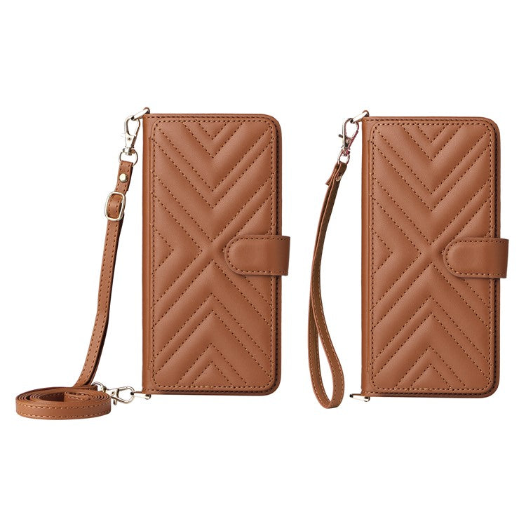 For Oppo Reno13 F 5G / 4G Wallet Case with Shoulder / Wrist Strap Leather Phone Cover Stand - Brown