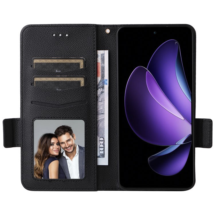 For Oppo Reno13 F 5G / 4G Case with Wrist Strap Litchi Texture PU Leather Wallet Phone Cover - Black