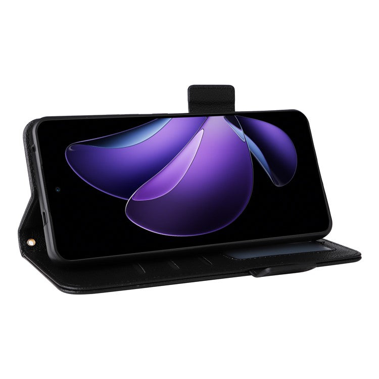 For Oppo Reno13 F 5G / 4G Case with Wrist Strap Litchi Texture PU Leather Wallet Phone Cover - Black