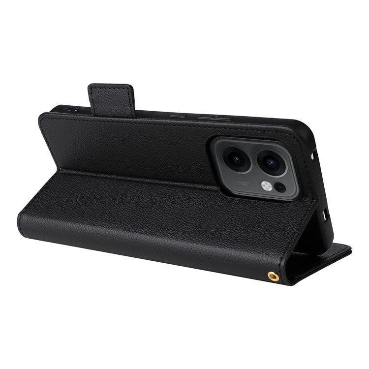 For Oppo Reno13 F 5G / 4G Case with Wrist Strap Litchi Texture PU Leather Wallet Phone Cover - Black