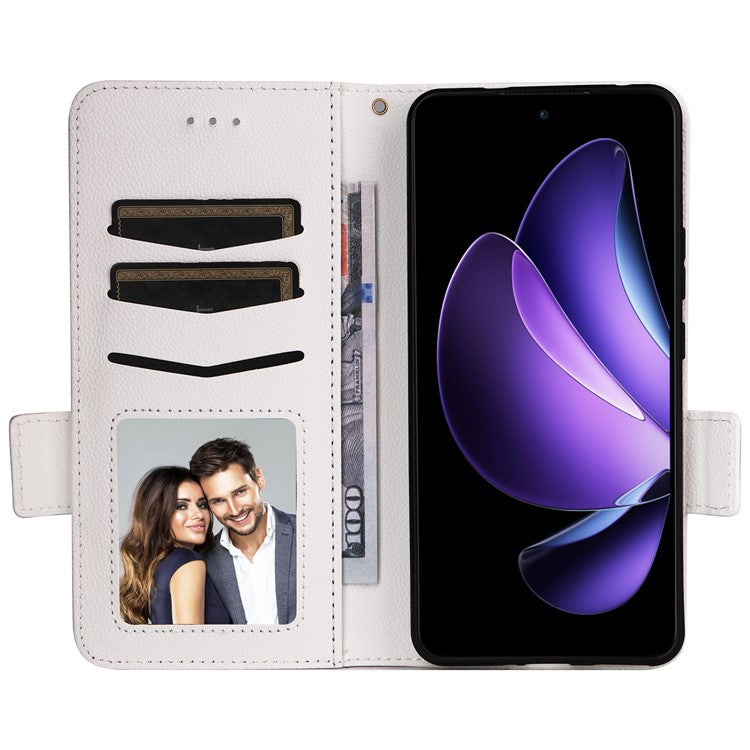 For Oppo Reno13 F 5G / 4G Case with Wrist Strap Litchi Texture PU Leather Wallet Phone Cover - White