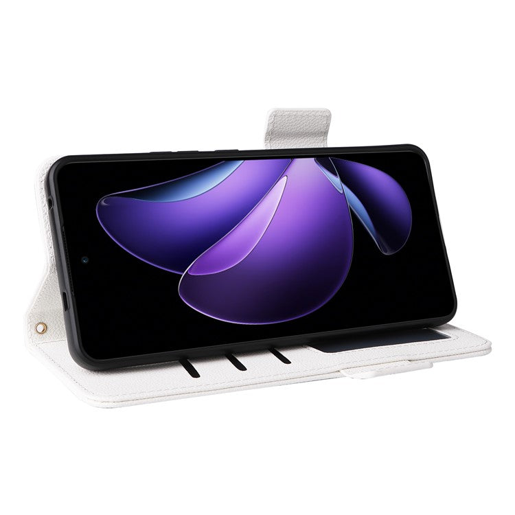 For Oppo Reno13 F 5G / 4G Case with Wrist Strap Litchi Texture PU Leather Wallet Phone Cover - White