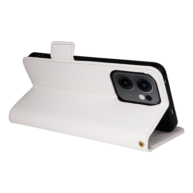 For Oppo Reno13 F 5G / 4G Case with Wrist Strap Litchi Texture PU Leather Wallet Phone Cover - White