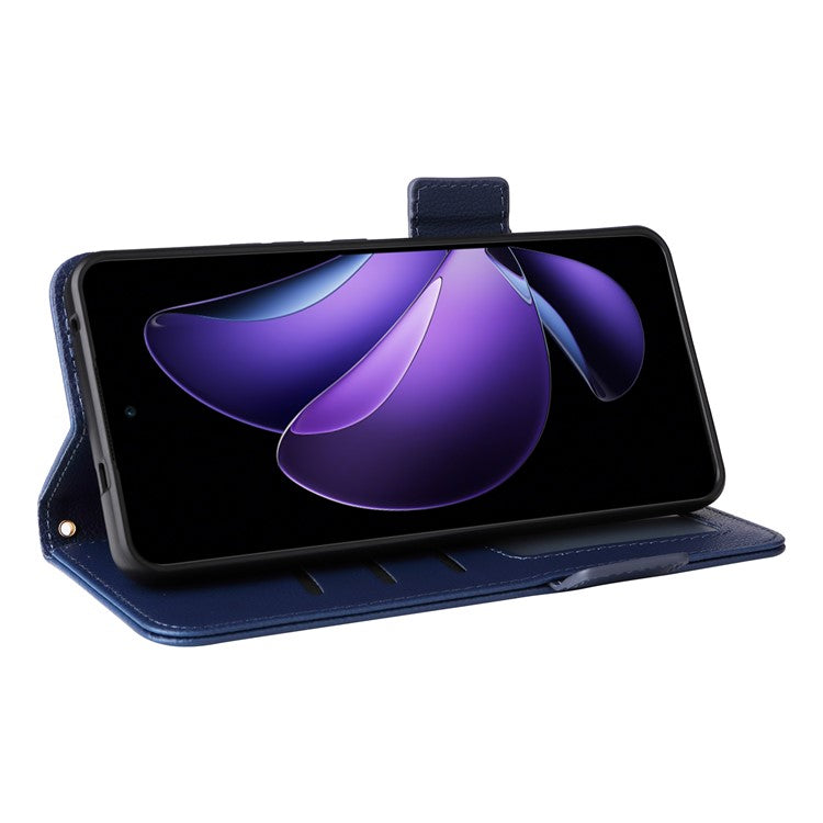 For Oppo Reno13 F 5G / 4G Case with Wrist Strap Litchi Texture PU Leather Wallet Phone Cover - Dark Blue