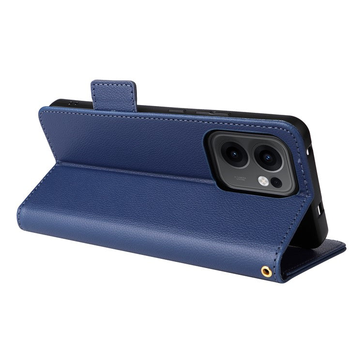 For Oppo Reno13 F 5G / 4G Case with Wrist Strap Litchi Texture PU Leather Wallet Phone Cover - Dark Blue