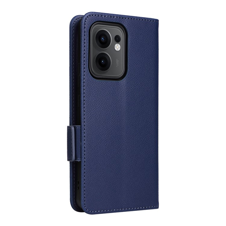 For Oppo Reno13 F 5G / 4G Case with Wrist Strap Litchi Texture PU Leather Wallet Phone Cover - Dark Blue