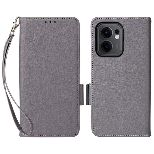 For Oppo Reno13 F 5G / 4G Case with Wrist Strap Litchi Texture PU Leather Wallet Phone Cover - Grey