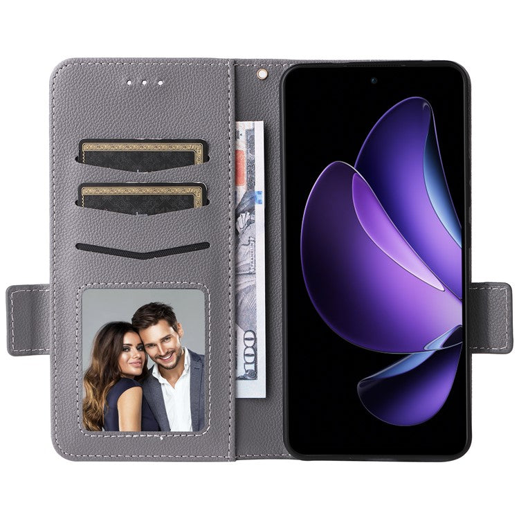 For Oppo Reno13 F 5G / 4G Case with Wrist Strap Litchi Texture PU Leather Wallet Phone Cover - Grey