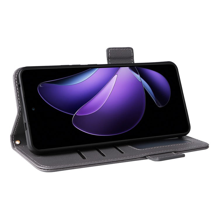 For Oppo Reno13 F 5G / 4G Case with Wrist Strap Litchi Texture PU Leather Wallet Phone Cover - Grey