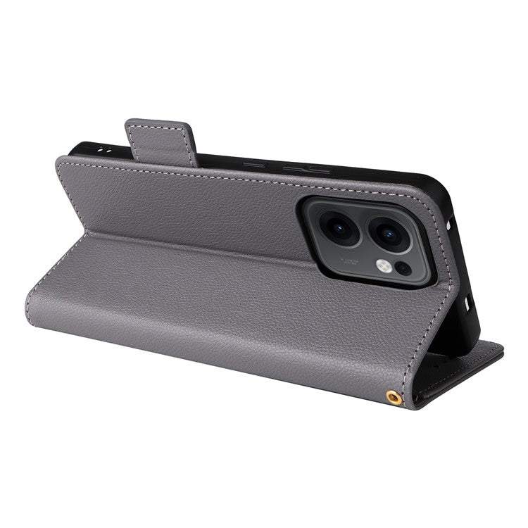 For Oppo Reno13 F 5G / 4G Case with Wrist Strap Litchi Texture PU Leather Wallet Phone Cover - Grey