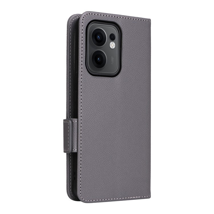 For Oppo Reno13 F 5G / 4G Case with Wrist Strap Litchi Texture PU Leather Wallet Phone Cover - Grey