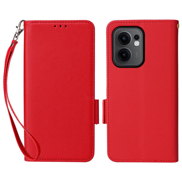 For Oppo Reno13 F 5G / 4G Case with Wrist Strap Litchi Texture PU Leather Wallet Phone Cover - Red