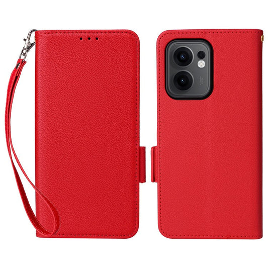 For Oppo Reno13 F 5G / 4G Case with Wrist Strap Litchi Texture PU Leather Wallet Phone Cover - Red