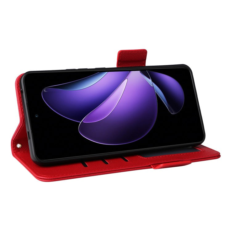 For Oppo Reno13 F 5G / 4G Case with Wrist Strap Litchi Texture PU Leather Wallet Phone Cover - Red