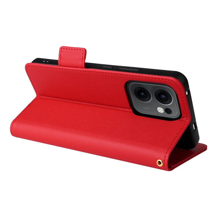 For Oppo Reno13 F 5G / 4G Case with Wrist Strap Litchi Texture PU Leather Wallet Phone Cover - Red