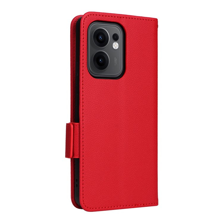 For Oppo Reno13 F 5G / 4G Case with Wrist Strap Litchi Texture PU Leather Wallet Phone Cover - Red