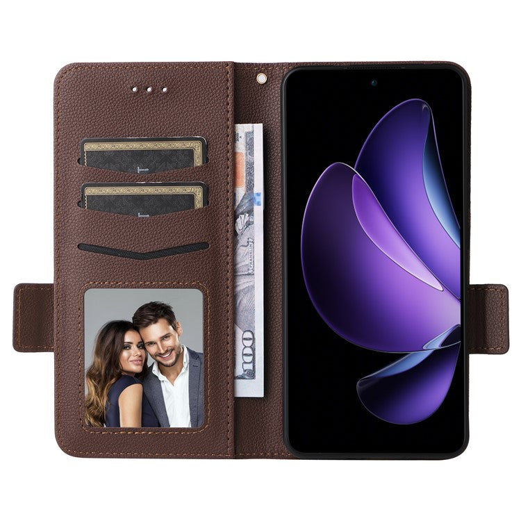 For Oppo Reno13 F 5G / 4G Case with Wrist Strap Litchi Texture PU Leather Wallet Phone Cover - Brown