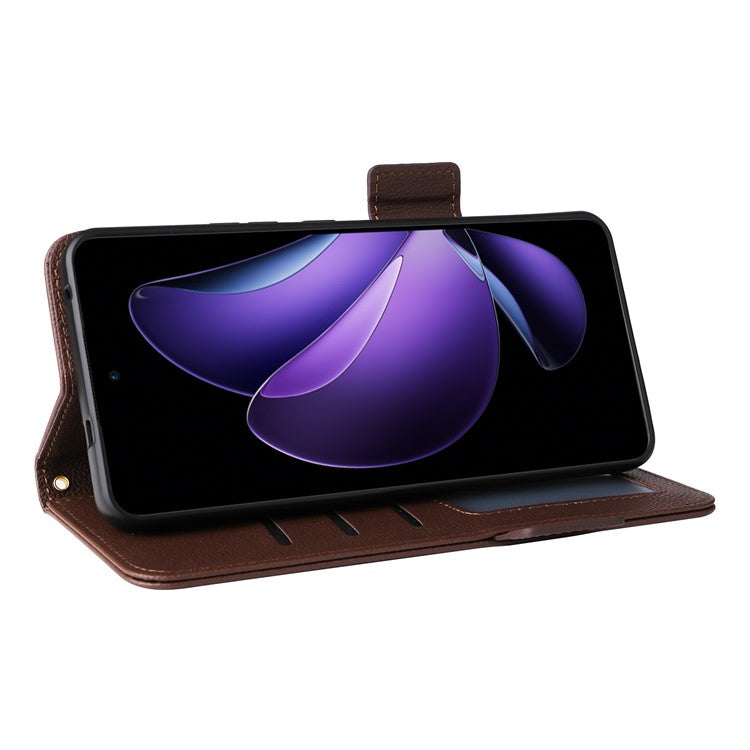 For Oppo Reno13 F 5G / 4G Case with Wrist Strap Litchi Texture PU Leather Wallet Phone Cover - Brown