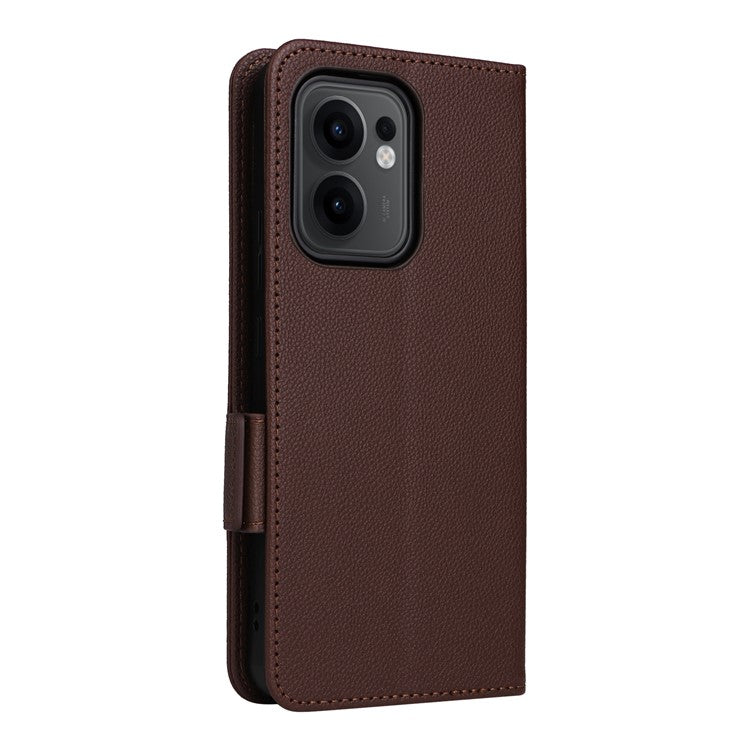 For Oppo Reno13 F 5G / 4G Case with Wrist Strap Litchi Texture PU Leather Wallet Phone Cover - Brown